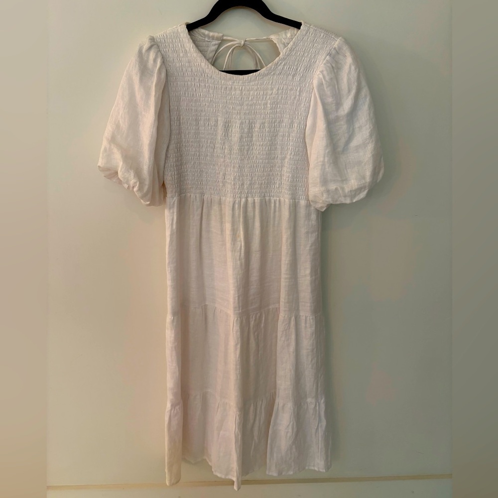 Faithful the Brand white linen smocked maxi dress